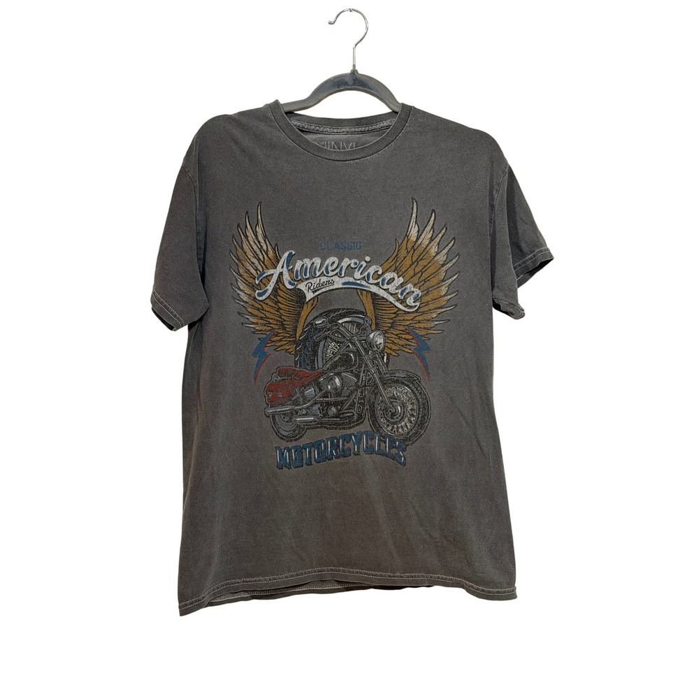 The Vinyl Icons Faded Black Americana Bikercore Eagle Graphic Tee Small